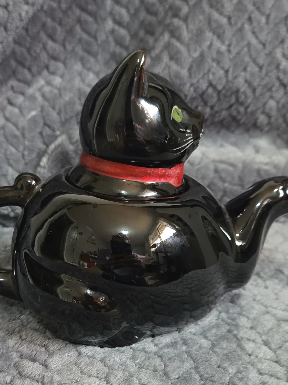 Vintage 1950s Black Ceramic Cat Tea Pot